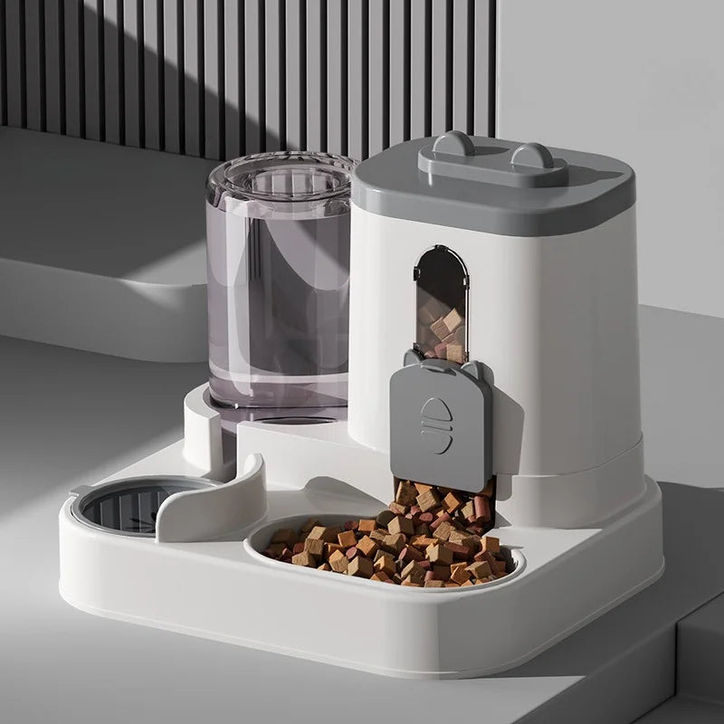 Grey 1PC Color Automatic Pet Feeder And Water Bowl – Gravity Dual Dispenser