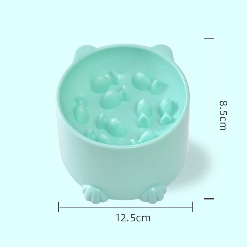 green Color Cat And Dog Slow Feeder Bowl With Raised Neck Design