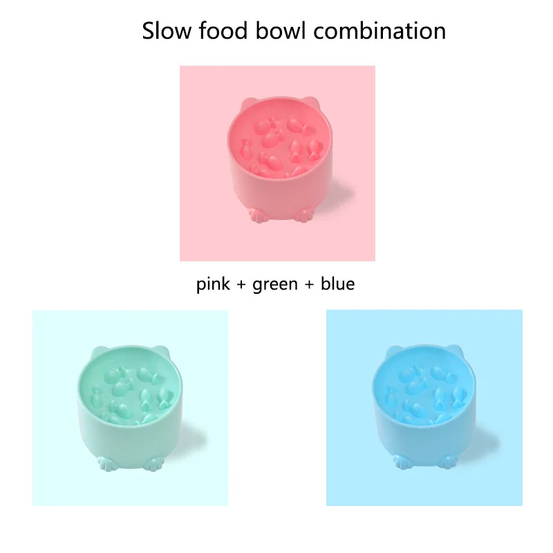 Combination Color Cat And Dog Slow Feeder Bowl With Raised Neck Design